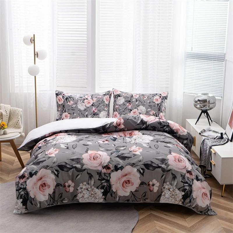 Valentine's Day Gifts Blue Rose Floral Duvet Cover Set King Size 3 Pieces 3D Printed Blossom Bedding Set Room Decoration Women