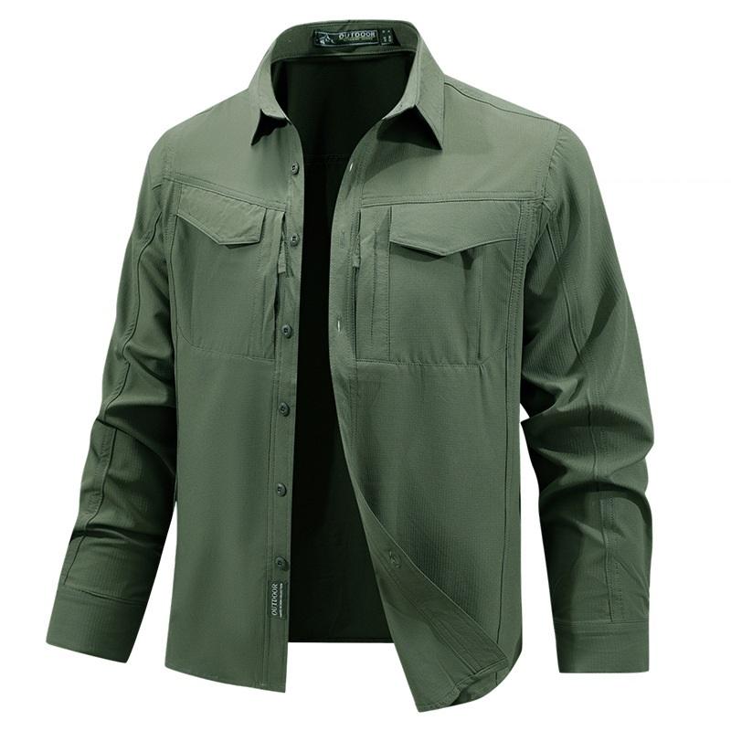 Men Tactical Shirt Men Quick Dry Long Sleeve Cargo Shirts Outdoor Casual Breathable Multi-pocket Hiking Fishing Work Shirt