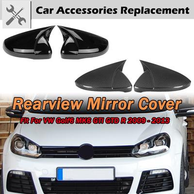 Kryty zrcátek s potiskem rohů Krytky zpětných zrcátek Lesklá černá Karbonové Pasuje na VW Golf MK6 GTI 2009 - 2013 Auto