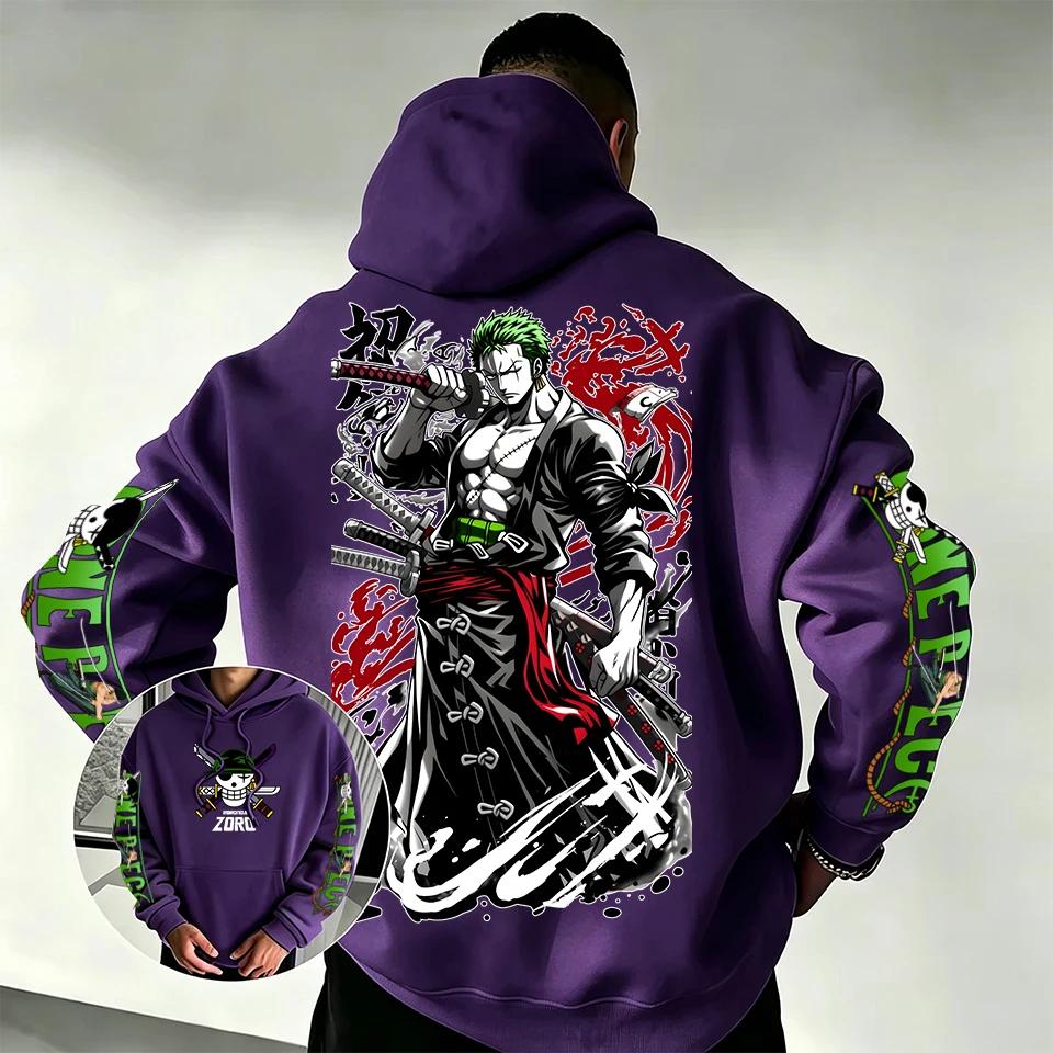 Roronoa Zoro Anime Grafická oboustranná mikina s potiskem rukávů Pánská