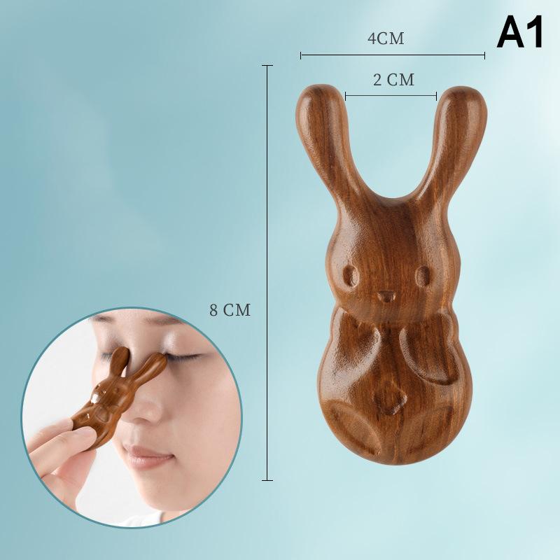 Sandalwood Cute Rabbit Massage Comb Head Face Nose Eye Neck Scraping Comb Anti-static Acupoint Meridian Massage Comb