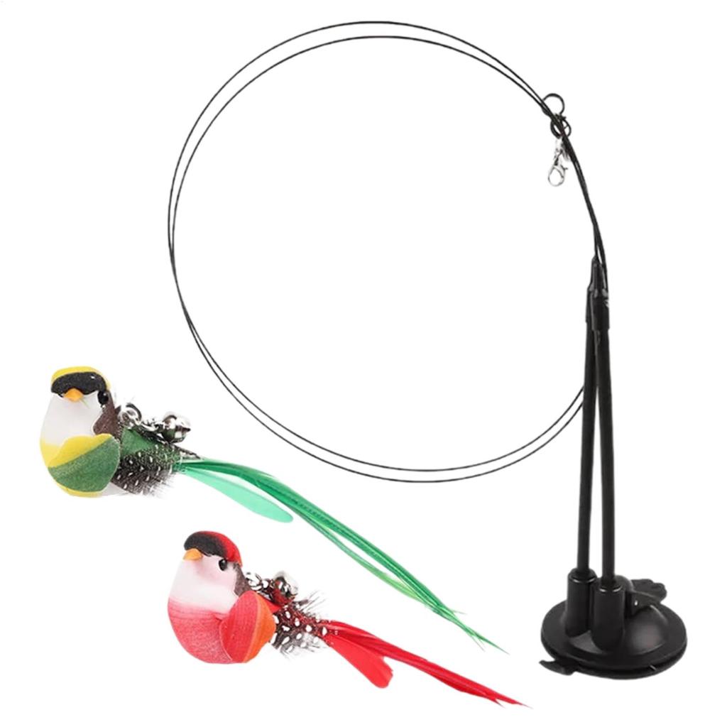 Teaser Wand Cat Toy Wand Cat Toy 2 In 1 Suction Cup Removable Interactive Double Simulated Chirping Bird For Teething Kitten