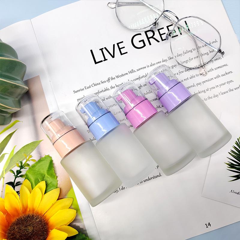 Bouteille Pompe en Verre Dépoli 30 ml Bouteille Vide pour Fond de Teint Contenant Rechargeable Portable pour Voyage Maquillage