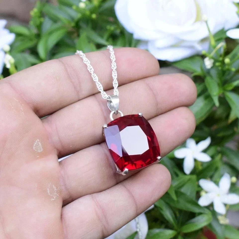 Red Ruby Natural   925 Sterling Silver 25 Ct Pendant Cushion Shape