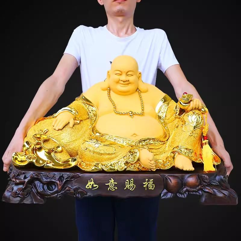 Resin Maitreya Figure Statue, Chinese Ruyi Blessed Buddha, Home, Living Room, Room, Office, Art Deco