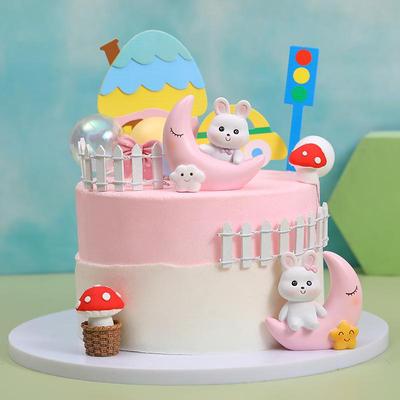Zodiac Moon Rabbit Birthday Cake Topper Figurine Resin Decoration