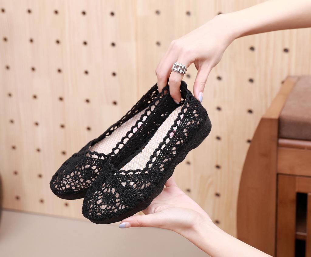 Sommer Damen Ethnischer Stil Atmungsaktive Mesh-Spitzen-Flats - Ideal für die Schwangerschaft