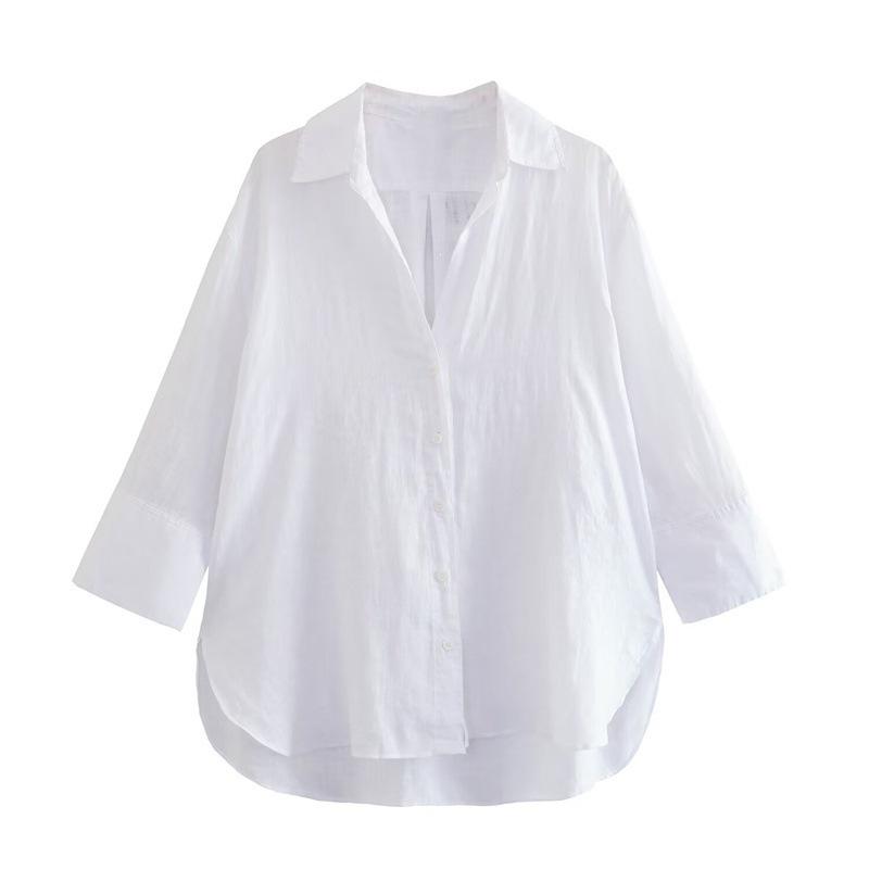 ZA1116 women's spring and autumn new European and American style fashion temperament asymmetrical hem shirt 1786116