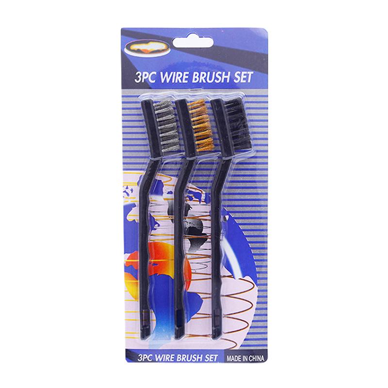 7-inch Industrial Cleaning Brush Set: Stainless Steel, Copper, Nylon Bristles – 3 Mini Brushes for Polishing.