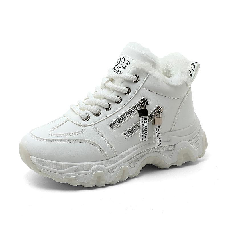 

Large Size Cotton Shoes for Women 2025 New Autumn and Winter Sports and Leisure Shoes with Thick Velvet and High Top 44 білий