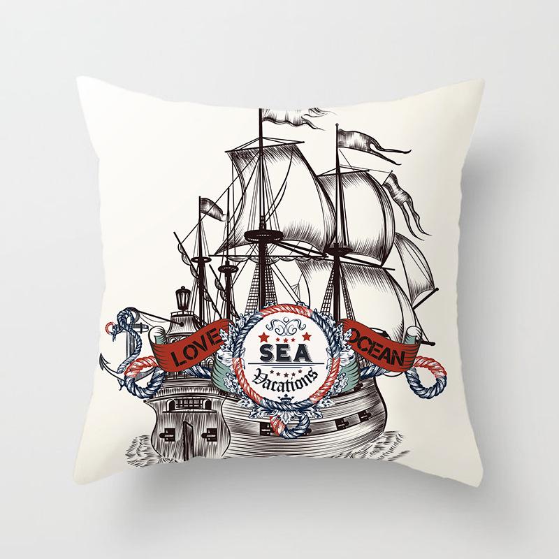 Ins Home Supplies Hand-painted Ocean Car Pillow Office Cushion Cover