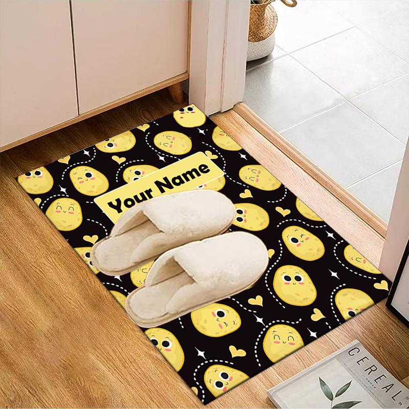1PC Custom Name Yellow Faces Theme Floor Mat Ideal for Living Room, Game Rooms, Office, Bedroom, Floor Mat Playful Design