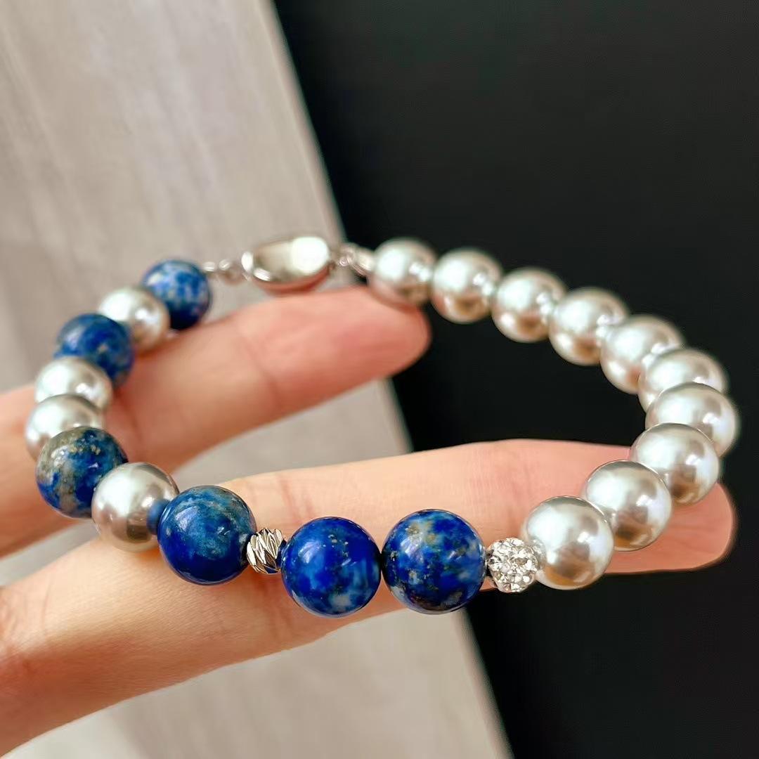 Vintage Artificial Crystal Pearl Natural Lapis Lazuli Bracelet Bracelet.
