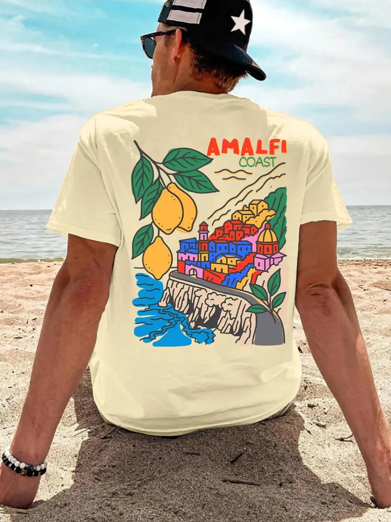 Plus Size Unisexs 100 Cotton Tshirt Mediterranean Scenery Travel Souvenir Summer Crew Neck Casual Top