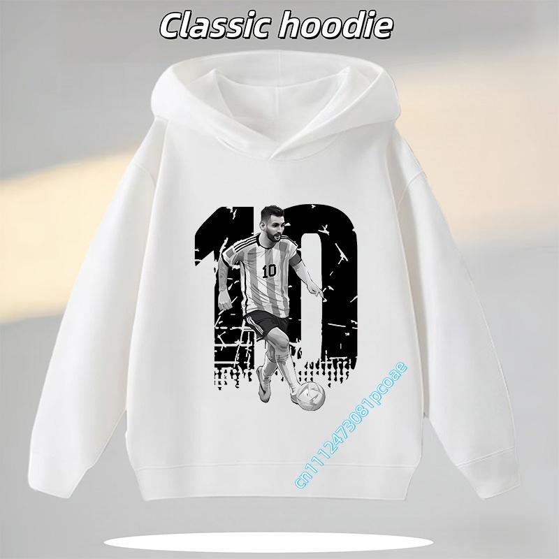 Football Star Cartoon Print Autumn/Winter Coat Messi Children's Hooded Sweatshirt Boys' Sports Shirt Girls' Casual Top
