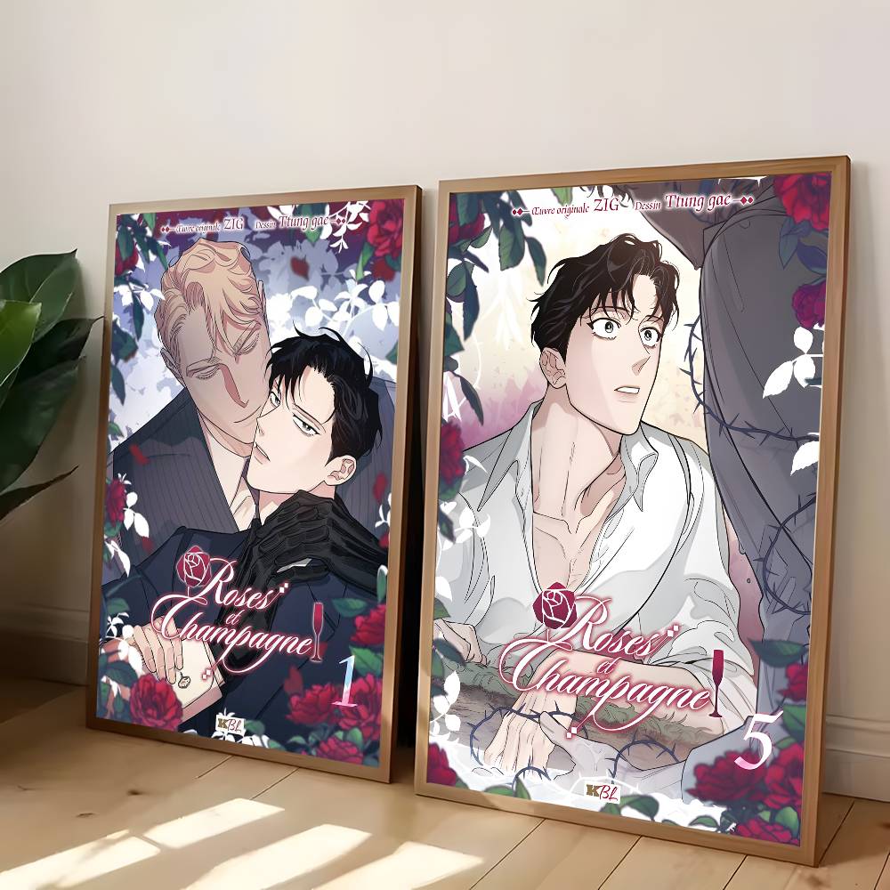 1ks Anime R-Růže a šampaňské Plakát Samolepka Tisk Voděodolné Nástěnné umění do obývacího pokoje Ložnice Domácí dekorace