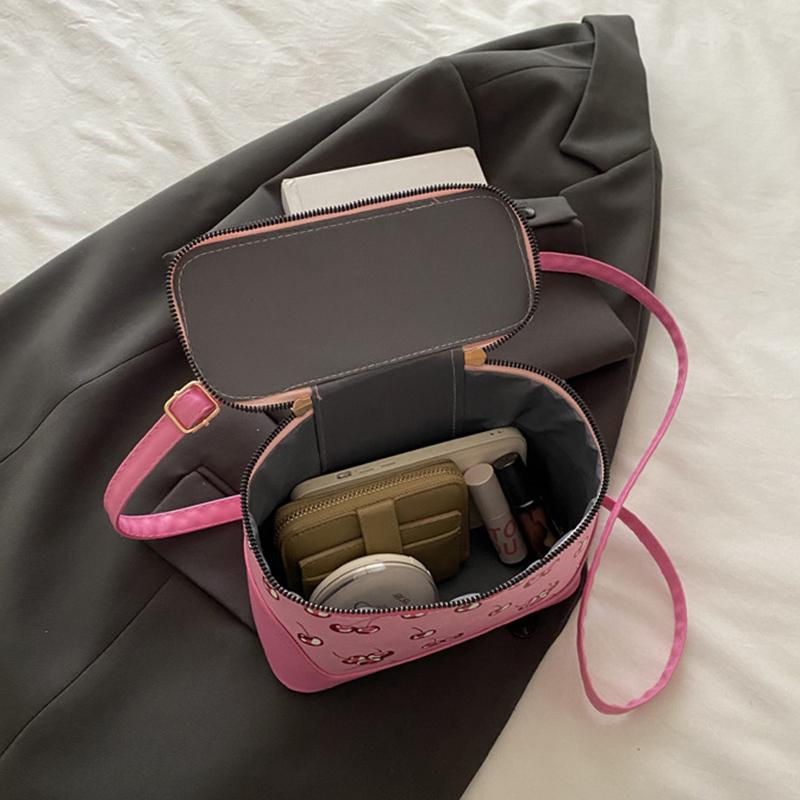 Chic Small Square PU Bag with Cherry Design Women's Trendy Crossbody Bag Sophisticate Commuter Handbag