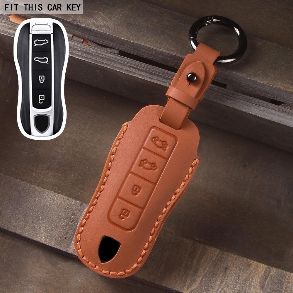 3/4 Knöpfe Leder Auto Schlüsselhülle Etui Fernbedienung Schlüsselanhänger Halter für Porsche Cayenne Panamera 911 992 Taycan
