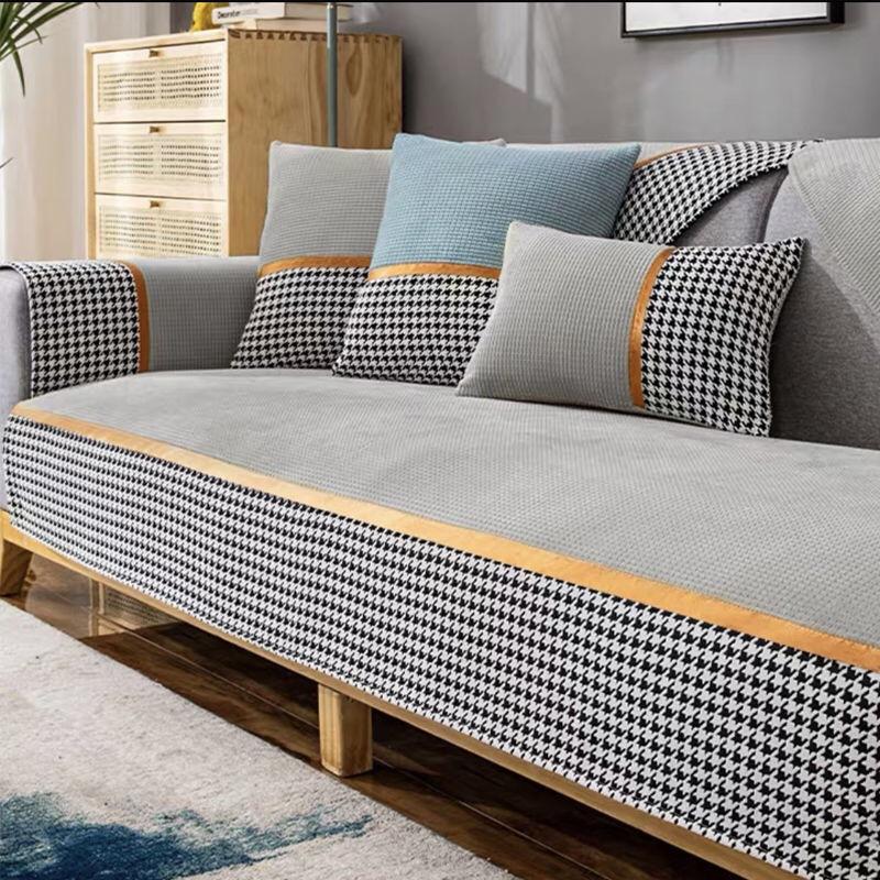 

Corn Velvet Thousand Bird Grid Sofa Cushion Four Seasons Universal Sofa Seat Cushion Nordic Simple Modern Non-Slip Leather Sofa Cover 70*70cm