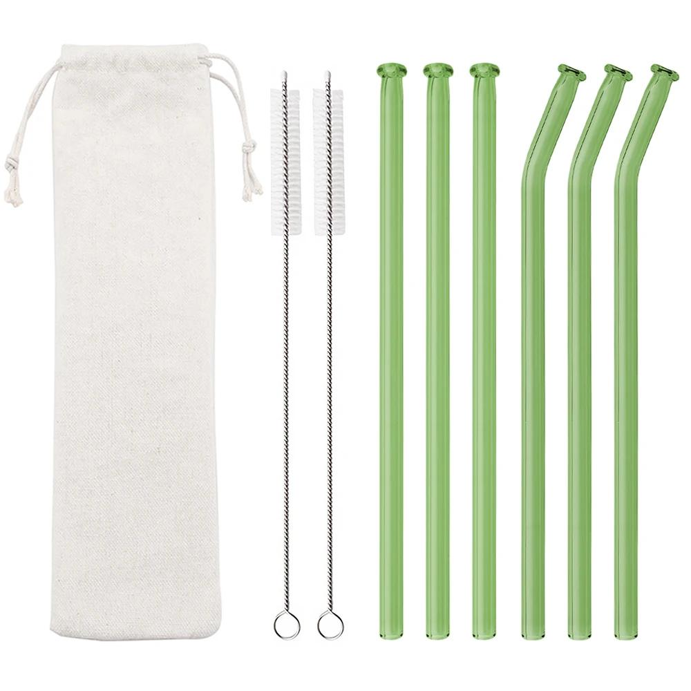 9Pcs 200*8mm Clear Glass Straws for Smoothies Cocktails Drinking Straws Healthy Reusable Eco Friendly Straws Drinkware Accessory