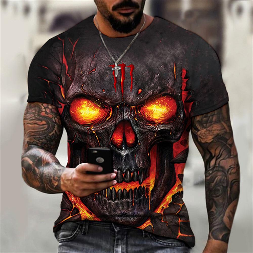 Summer Round Neck 3D Skull Print Top Fashionable Casual Short Sleeved Men's T-shirts