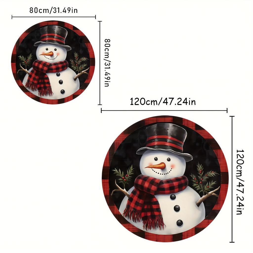 1Pcs Christmas Snowman Buffalo Plaid Print Round Area Rug Indoor Non-Slip Washable Fiber Carpet Soft Comfortable Mat For Bedroom Living Room