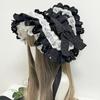 Lolita Han Yang Eclectic Straw Hat BNT Lace Flower Bow Tie Flat Hat Wave Knight Top Hat