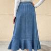 Women Elastic High Waist Bandage  A Line Ruffles Jean Denim Skirt