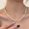 Faux Small Pearl Double Layered Choker Shiny Silver Beads Trendy Necklace for Teen Girls Daily Wear Gift
