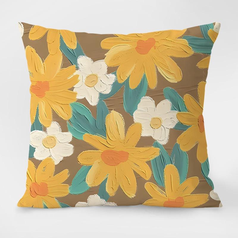 Simple Pastoral Flower Print Decorative Pillowcase Bedroom Living Room Square Cushion Pillowcase