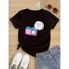 Cartoon Camera Print Round Neck Short-sleeved T-shirt Cute and Versatile Style Suitable for Summer Outings and Daily Wear