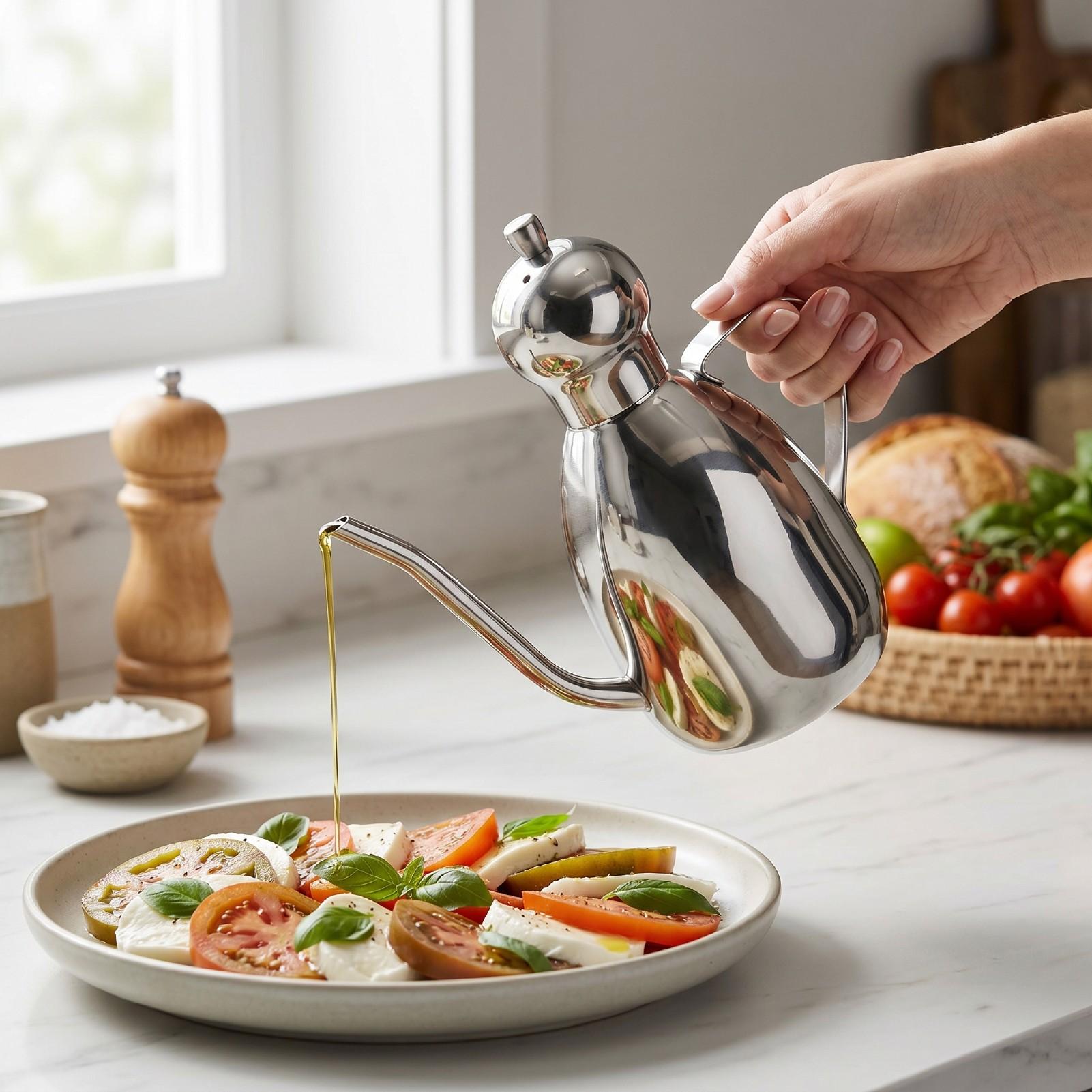 304 Roestvrij Staal Oliedispenser  proof Oliefles Olijfolie Container met Ergonomisch Handvat Druip  Tuit voor Keuken Restaurant
