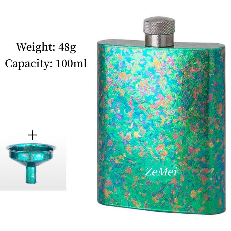 Portable Pure Titanium Hip Flask,3.4oz Spirits Vodka Cup Outdoors Whiskey Hip Flask,Flat Shape Flagon Men Gift Multiple Options