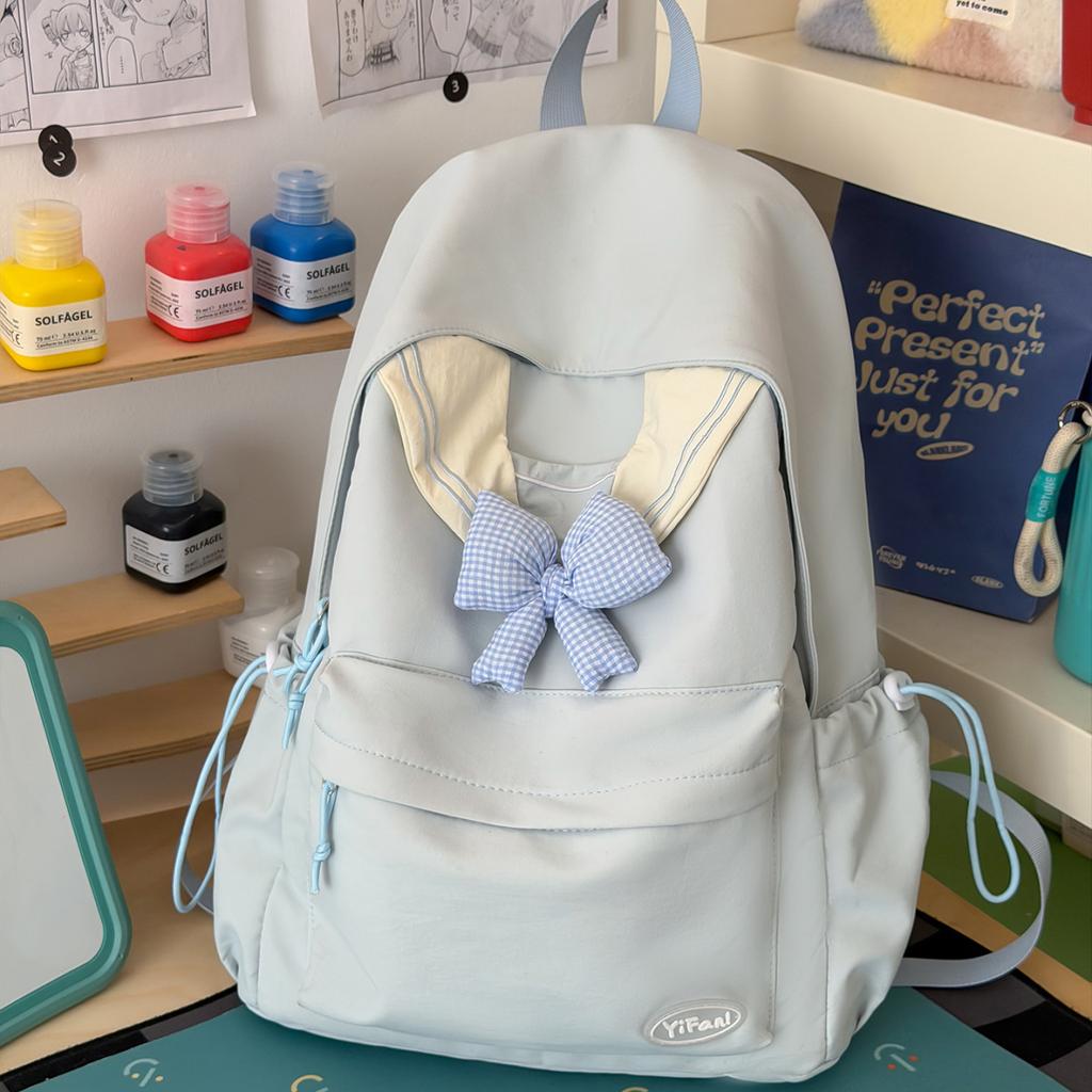 Schoolbag Female Small Fresh Bow Mori Versatile Primary School Student Burden Reduction College Student Large Capacity Backpack