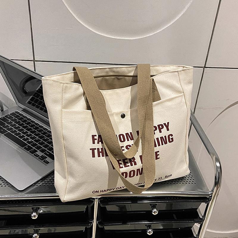 

Холщовые сумки-тоут для женщин, большая вместимость, сумка на одно плечо, студенческая сумка для занятий, поездок на работу, сумка для ноутбука, повседневные сумки Beige lined