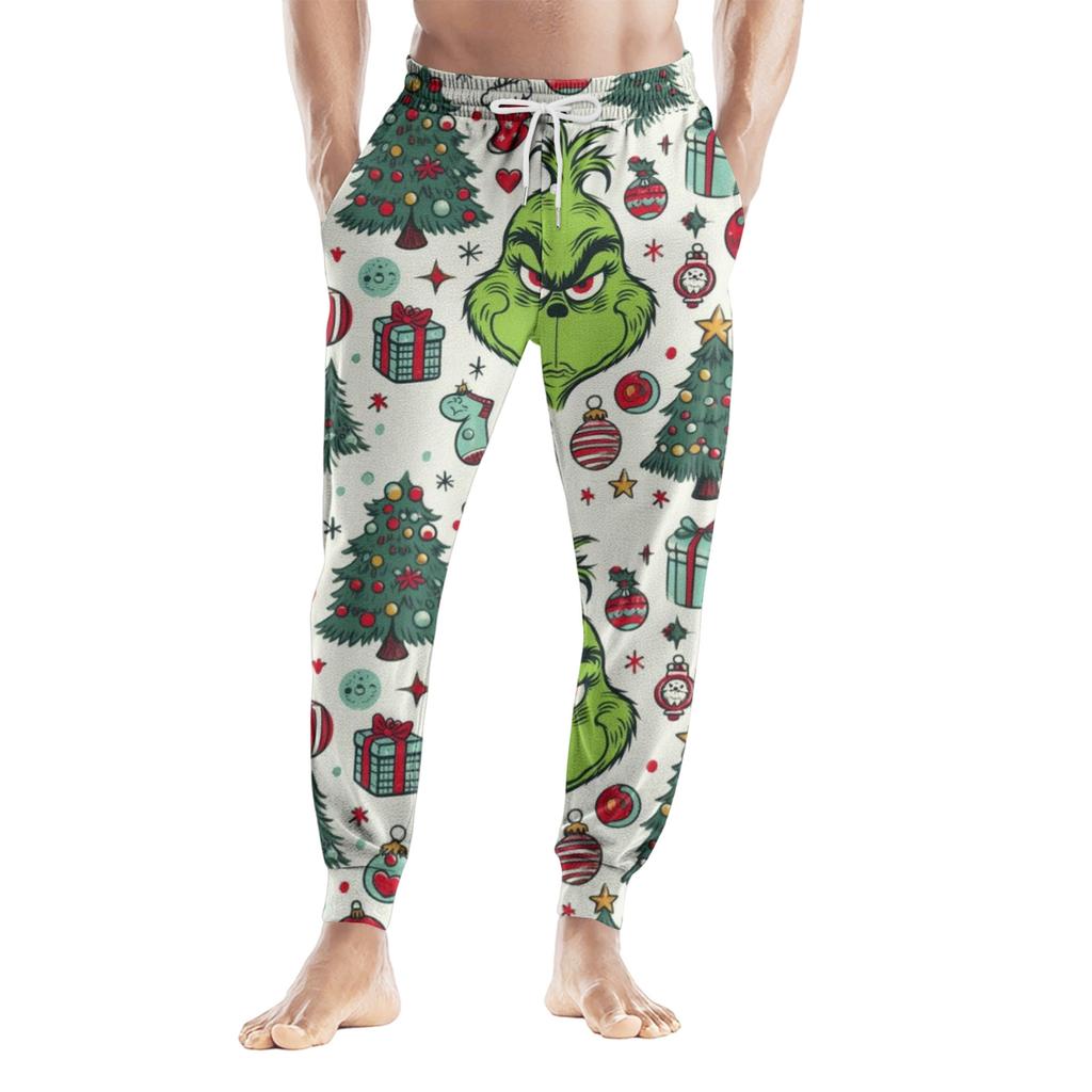 Men's Drawstring Pocket Casual Pants, Checkered Striped Printed Pocket Casual Pants, Home Sleeping Pants