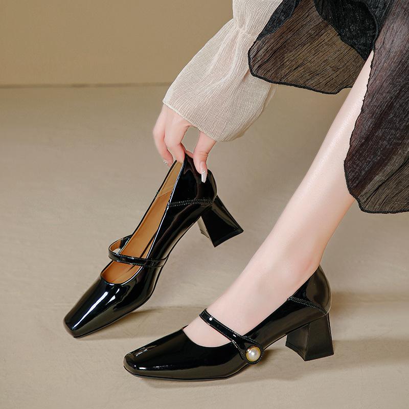 Fashion Women Mary Jane Heels Shoes 2024 New Fashion Solid Chunky Heeled Shoes for Women Spring Luxury Party Wedding Ladies Shoes