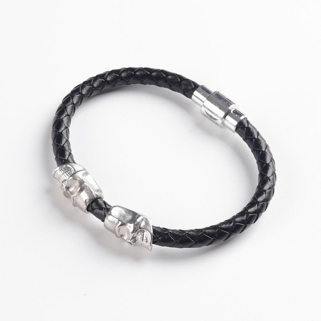 New European American Men's Cowhide Skull Bracelet - Punk Style
