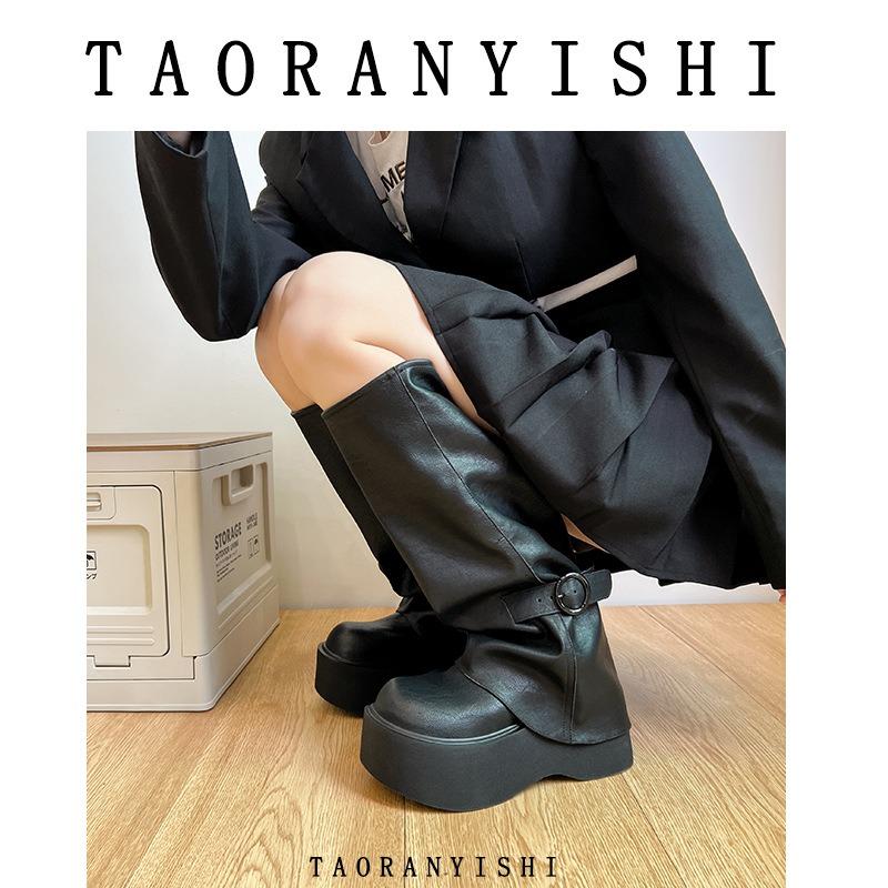 Pants boots, new in autumn and winter, but knee-length boots, thick-soled niche design, thin knight boots, small size.
