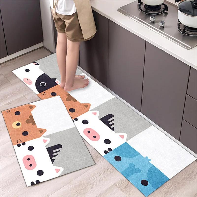 Cartoon Non-slip Soft Kitchen Mat Home Long Strip Kitchens Rug Set Entrance Doormat Washable Hallway Carpet Bath Living Room Rug