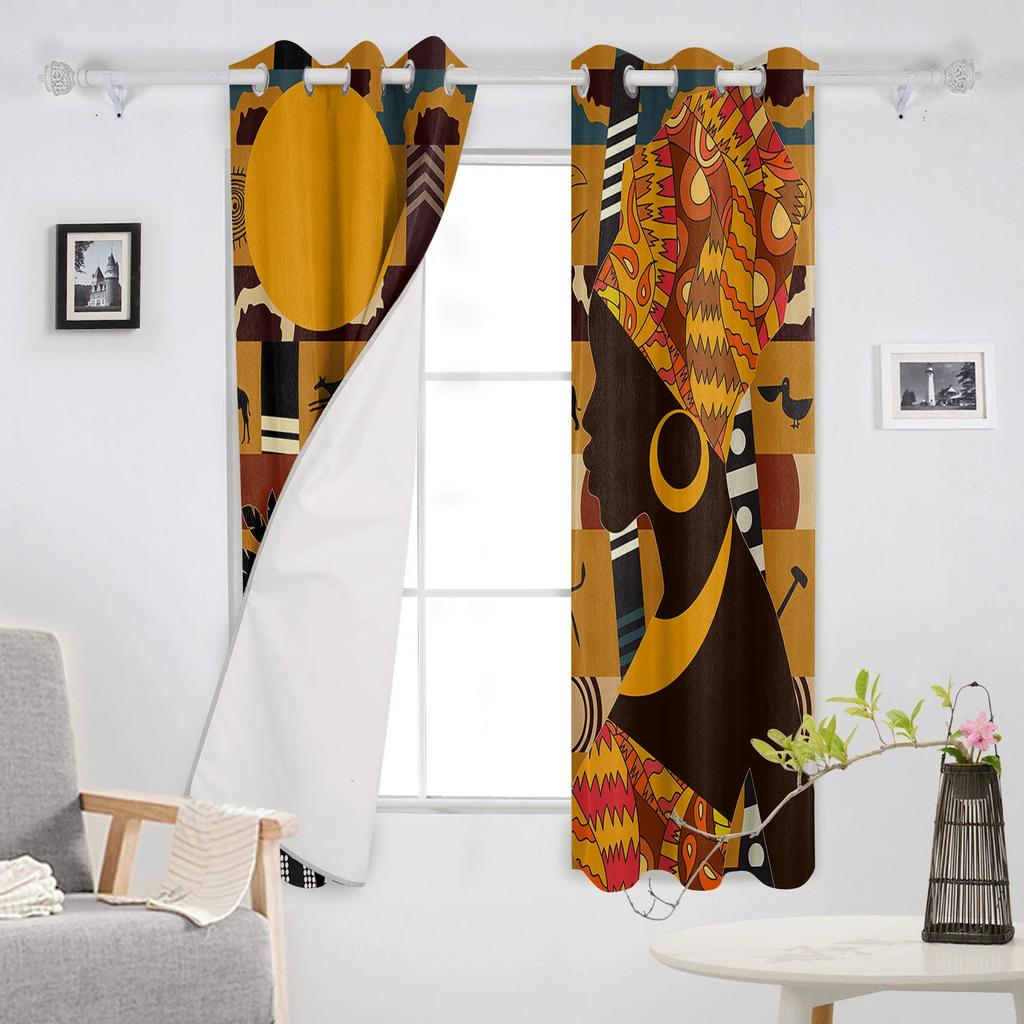 2Panels African Female Elephant Giraffe Bedroom Kitchen Curtains Living Room Decoration Items Window Curtains for Living Room