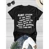 Women Aunt Humor Letter Print T-Shirt Crew Neck Short Sleeve Spring Summer Family Gathering Casual Machine Washable Top