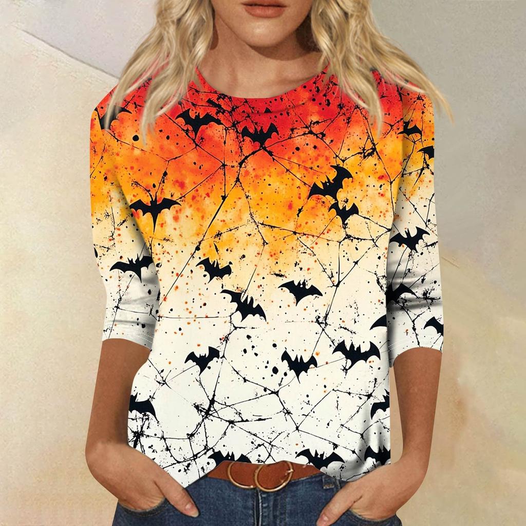 Women's Fashion Casual Round Neck 3/4 Sleeve Loose Printed T-Shirt Ladies Top