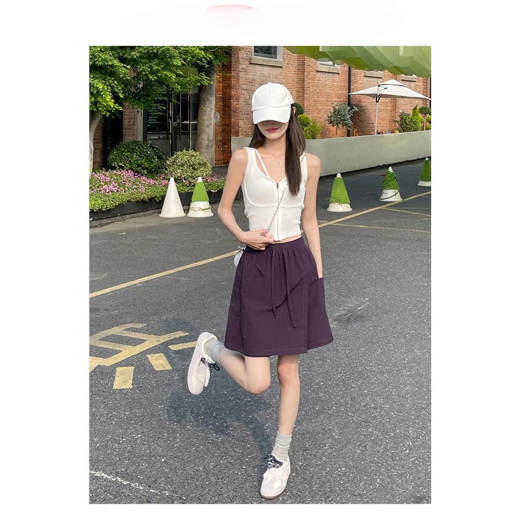 Quick Drying Sports Shorts for Women's Summer Casual Shorts with Elastic Waistband and Front Slit Design, Work Pants Skirt