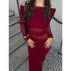 Elegant Off-shoulder Long-sleeved Mesh Long Skirt for Women Autumn and Winter One-shoulder Slim High-waisted Dress