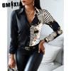 GMXIA Women's Fashion Casual Solid Color Print Long Sleeve POLO Neck Blouses & Shirts