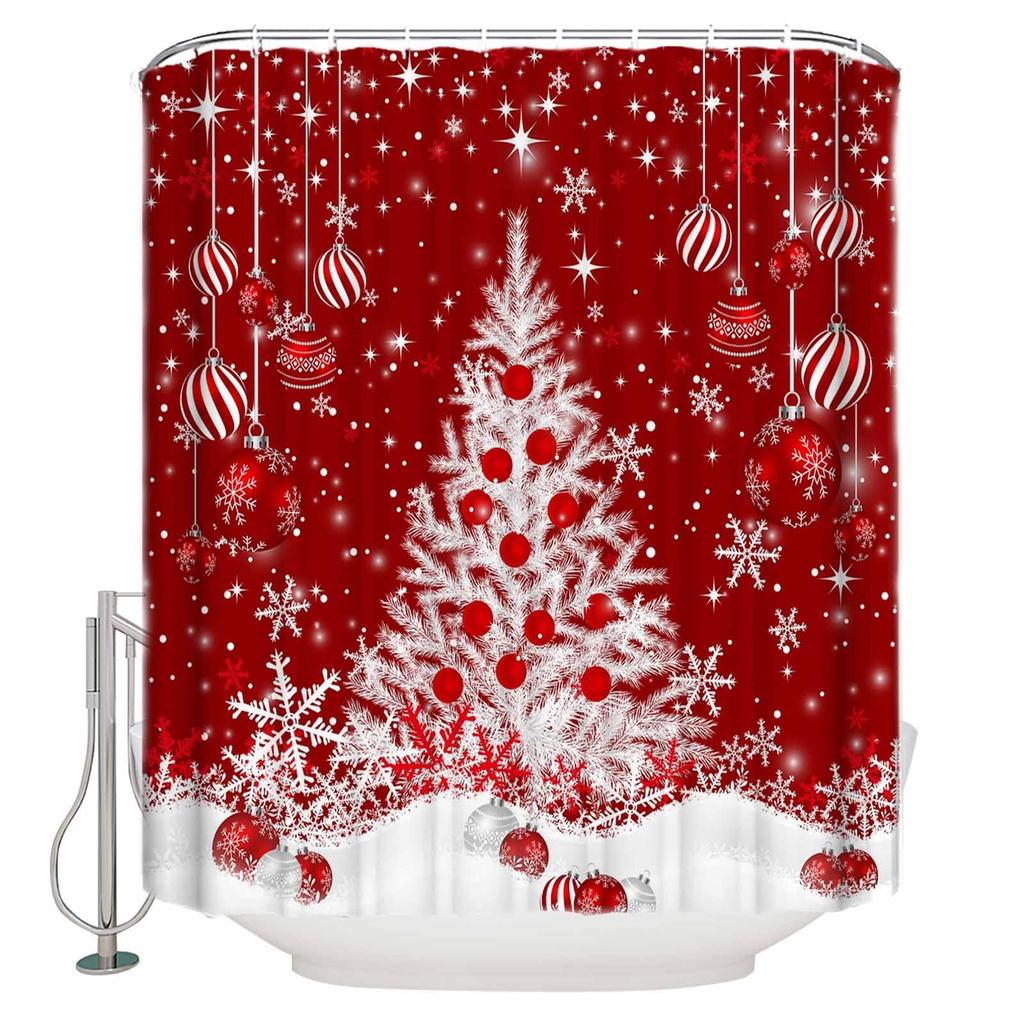 Christmas Shower Curtain Winter Snowy Landscape Forest Shower Curtain Xmas Pine Tree Bath Curtain with Hooks Home Bathroom Decor