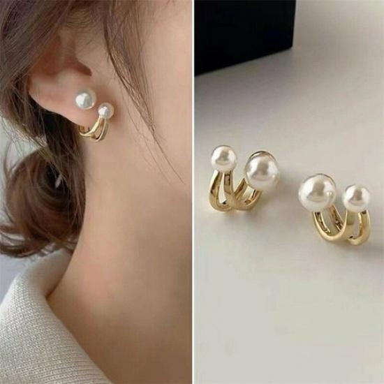 Gold Cute Pearl Studs Women Wedding Jewelry Color Eardrop Earrings Hoops