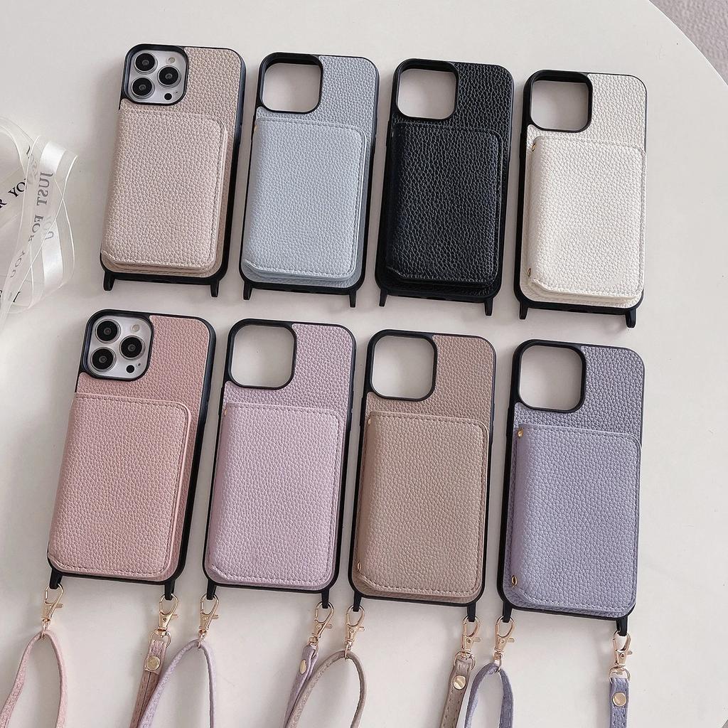 Crossbody Leather Wallet Cards Solt Case For iPhone 16 Pro Max 15 Plus 14 13 12 11 Long Lanyard Bag Pocket Lichee Pattern Cover