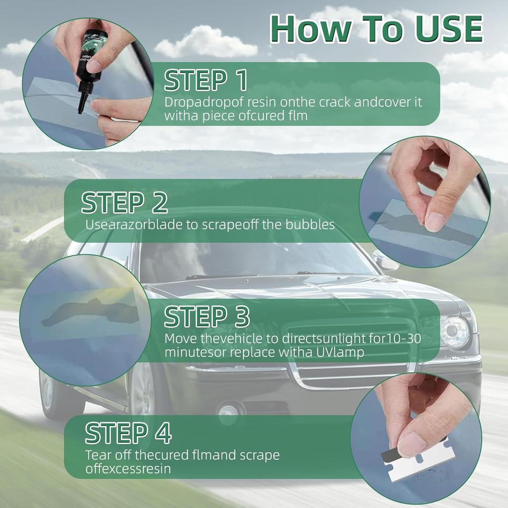 2 PCS Windshield Crack Repair Kit, Universal Cracks Gone Glass Repair Kit With Glass Crack Repair Fluid For Window & Windshield Chips & Cracks